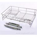 Kitchen pull-out drawer stainless steel dish storage basket